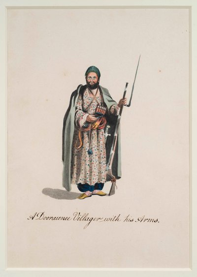 Un aldeano Dooraunee con sus armas, 1815 de Robert Melville Grindlay